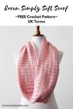 Caron Simply Soft Scarf Using Just 1 Skein, UK Terms - YarnHookNeedles Crochet Scarf Pattern Free Easy, Crochet Infinity Scarf Free Pattern, Crochet Infinity Scarf Pattern, Crochet Cowl Free Pattern, One Skein Crochet, Infinity Scarf Pattern, Crochet Cowl Pattern, Crochet Scarf Pattern Free, Caron Simply Soft