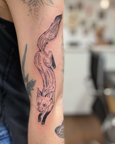 Mens Fox Tattoo, Mr Fox Tattoo, Celtic Fox Tattoo, Cryptid Tattoos, Simple Fox Tattoo, Fox Tattoo Men, Red Fox Tattoos, Coyote Tattoo, Fox Tattoo Design