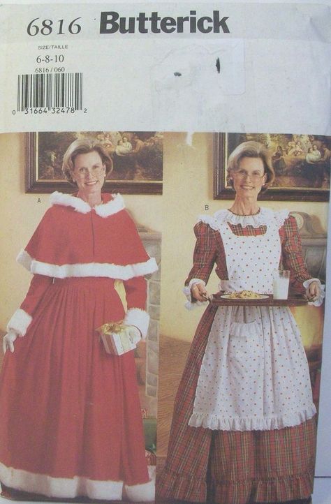 Butterick Costume Sewing Pattern 6816 Miss Sz 6 8 10 Dress Cape Mrs Claus Carolr… Mrs Claus Dress, Waist Cape, Petticoat Pattern, Christmas Sewing Patterns, Christmas Caroling, Dirndl Skirt, Women's Sewing Pattern, Costume Sewing Patterns, Christmas Parade