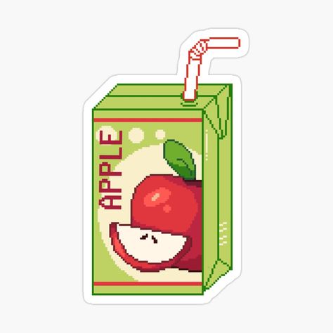 Apple Juice Drawing, 3k Activities, Pixel Art Sticker, Apple Stickers, Stitch Ideas, Buy Apple, Apple Juice, Sticker Art, Random Things