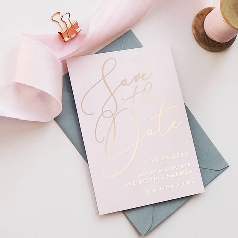 Gold Save The Date Cards, Pink Cabin, Pink Save The Date, Elle Beauty, Blush Save The Dates, Blush Pink Wedding Invitations, Foil Save The Dates, Gold Save The Dates, Rose Gold Invitations