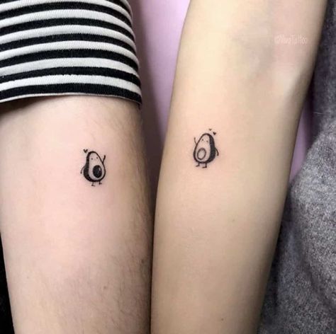 Small Funny Tattoos 12 Avocado Tattoo, Couple Tattoos Love, Cute Tattoos On Wrist, Couples Tattoos, Small Couple Tattoos, Cute Couple Tattoos, Bestie Tattoo, Sister Tattoo, Sibling Tattoos