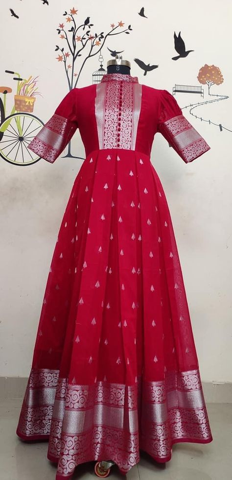 Net One Piece Dress Indian, Hands For Kurti Designs, Different Long Frock Designs, Pattu Long Dresses Designs, Ikkat Long Frocks Indian, Silk Saree Frocks For Women, Frock Model Kurtis, Blouse Designs Names, Long Frock Designs Pattu