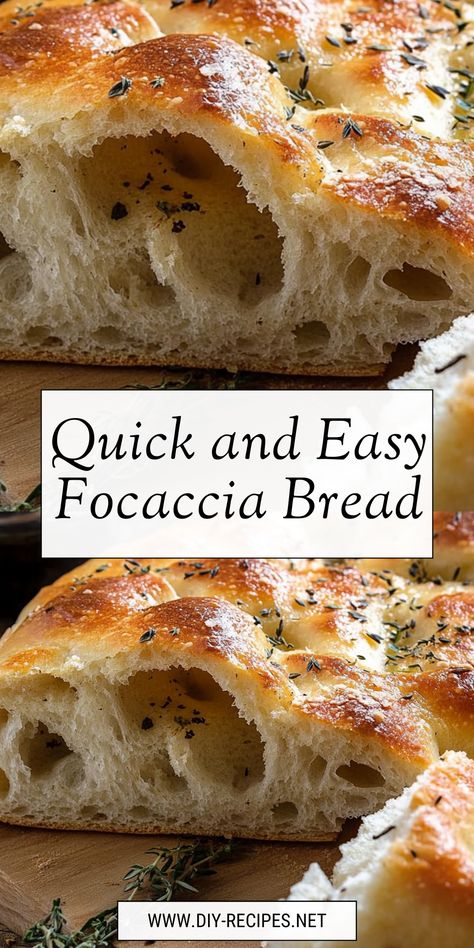 Need a quick bread recipe? This Focaccia Bread is easy to make and ready in no time! Soft, flavorful, and perfect for any meal. Focaccia Bread Quick, Bread For Dinner Meals, Quick Rise Focaccia Bread, Quick Faccia Bread Recipes, Focaccia Dough Recipe, Quick Easy French Bread Recipe, Bread Focaccia Recipes, Pizza Stone Bread Recipe, Authentic Focaccia Bread Recipe