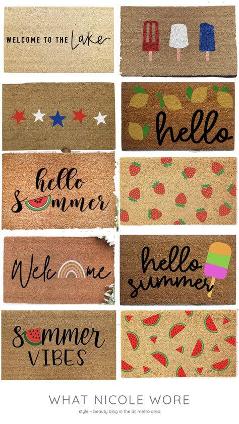 Spring Welcome Mat, Coir Doormat Diy, Diy Front Door Mat, Welcome Mat Diy, Diy Doormat Ideas, Front Door Mat Ideas, Doormat Painting, Welcome Mat Ideas, Doormats Ideas