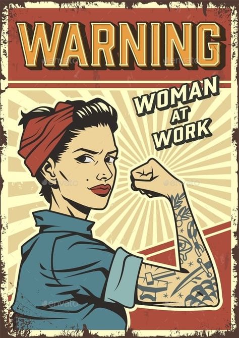 Female Power Retro Poster by imogi | GraphicRiver Retro Nasa Posters, Marvel Retro Poster, 80s Aesthetic Retro, Woman At Work, Nasa Retro, Journal Workout, Exercise Journal, Foto Muro Collage, Vintage Aesthetic Retro