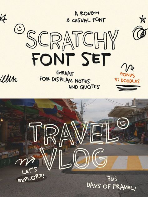 Scratchy Font! Handwriting! Texture!, #Display #Fonts Handwriting Title Ideas, Matching Fonts Canva, Canva Doodle Font, Title Ideas Design, Doodles Graphic Design, Canva Inspo Design, Canva Cute Fonts, Doodle Design Ideas, Good Notes Fonts