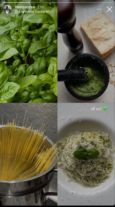 Pasta Story Instagram, Pesto Pasta Aesthetic, Pesto Aesthetic, Pasta Aesthetic Instagram, Pasta Instagram Story, Basil Aesthetic, Spaghetti Pesto, Pesto Spaghetti, Pasta Pesto