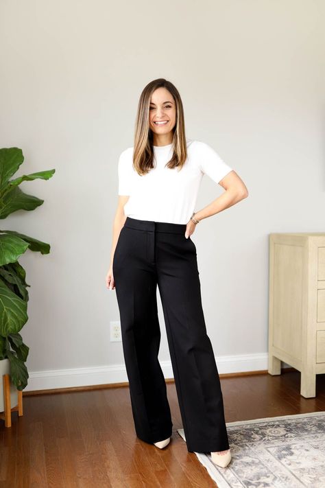 Petite friendly no hem pants | no hem petite pants | petite friendly pants | Boden hampshire pants Long Black Dress Pants Outfit, Trouser For Petite Women, Trousers Petite Women, Simple Interview Outfit Women, Petite Work Pants, Basic Simple Outfit, Black Trouser Outfit Women, Black Wide Leg Trousers Outfit Work, Black Trouser Pants Outfit