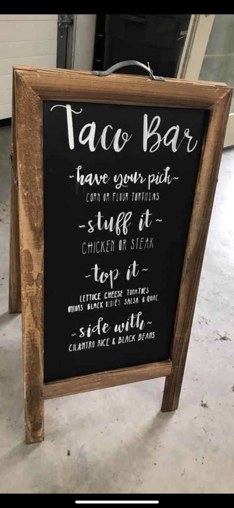 Wedding Taco Bar Ideas, Mexican Wedding Foods, Buffet Style Wedding Reception, Reception Food Station, Taco Bar Ideas, Outdoor Wedding Foods, Taco Bar Sign, Taco Bar Wedding, Backyard Wedding Food