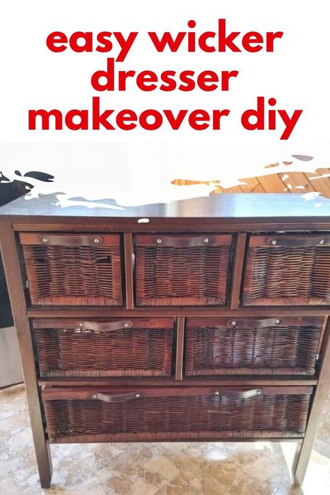 Decorate on a budget with this quick dresser upcycle idea. Perfect budget friendly bedroom or entryway decorating with this quick and easy furniture flip. Refurbished Wicker Dresser, Wicker Dresser Makeover Diy, Wicker Dresser Makeover, Dresser Upcycle, Vintage Dresser Makeover, Ikea Dresser Makeover, Wicker Furniture Makeover, Entryway Decorating, Chest Makeover