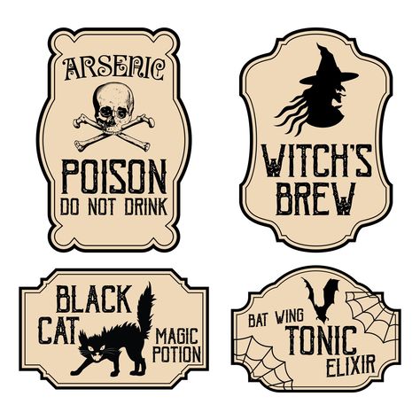 Halloween Labels For Bottles, Halloween Drink Labels Printable Free, Halloween Bottle Labels Free Printable, Poison Labels Printables Free, Halloween Diy Aesthetic, Potion Bottle Labels Printable Free, Halloween Food Labels, Witches Bottle, Halloween Labels Free