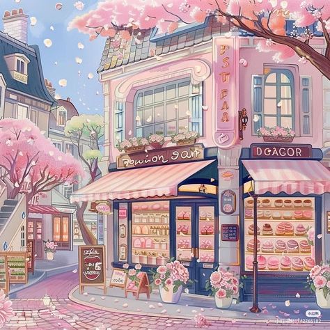 Cute Cafe Outside, Storefront Illustration, Aesthetic Lover, Poetic Photography, Gintama Wallpaper, Paris Illustration, Pink Wallpaper Girly, Dreamy Artwork, Architecture Design Drawing