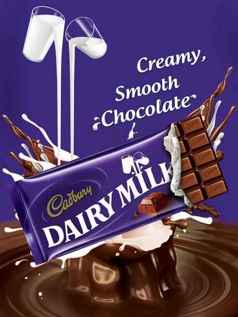 Cadbury Dairy Milk Advertisement, Coklat Dairy Milk, Chocolate Poster Design, Chocolate Poster, Chocolate Bar Cakes, Cadbury Dairy Milk Chocolate, Dairy Milk Silk, Egg Burger, Ice Cream Poster