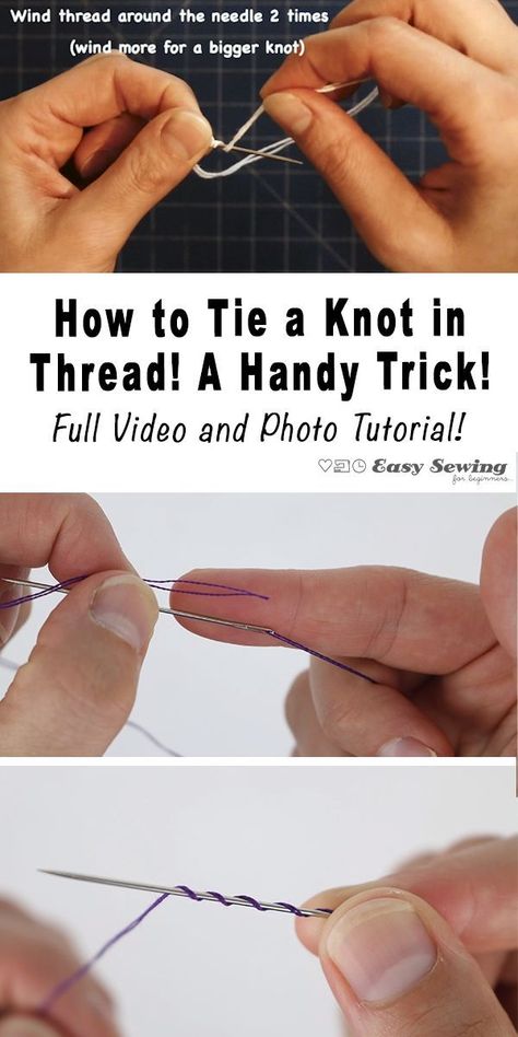 A quick and easy way for tying the best knot at the end of your thread ready for sewing! How To Tie A Knot At The End Of Thread, Knotting Thread Hand Sewing, How To Thread A Needle And Tie A Knot, How To Tie Embroidery Thread, Hand Sewing For Beginners, Tie Trick, Knot Thread, Quilters Knot, How To Tie A Knot