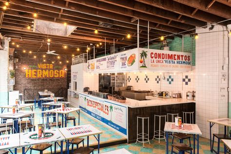 Taco Shop Design, Tacos Restaurant Design, Taco Restaurant Aesthetic, Mexican Fast Food Restaurant Design, Taqueria Design, Mexico City Restaurant Design, Hip Restaurant, Taco Station, Havana Restaurant