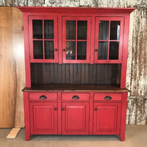 Reclaimed Pine Hutch | Furniture From The Barn Corner Cabinet Makeover, Red Hutch, Red Buffet, Pine Hutch, Buffet With Hutch, Hutch Furniture, Painted Hutch, Painted China Cabinets, Built In Buffet