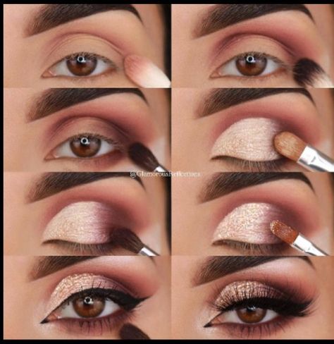 Trucco Smokey Eye, Eyeshadow Designs, Tutorial Eyeliner, Makeup Gold, Natural Smokey Eye, Alat Makeup, Rose Gold Makeup, Eye Makeup Steps, Simple Eye Makeup