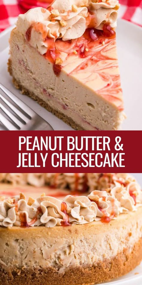 Awesome Dessert Recipes, Fall Flavor Cheesecake, Pb And J Cheesecake, Different Kinds Of Cheesecake, Pb&j Cheesecake, Plain Cheesecake Topping Ideas, Peanut Butter Banana Cheesecake, Crazy Cheesecake Recipes, Different Flavor Cheesecake Recipes