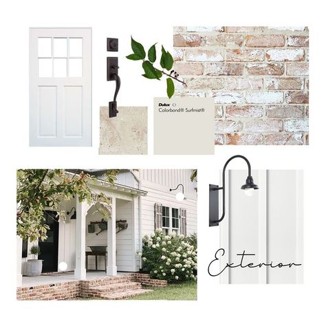 This week I’m sharing the moodboards for a gorgeous new family home in the making! The exterior is the most charming blend of Colonial/Hamptons with a touch of old world cottage charm - beautiful reclaimed brick teamed with board and batten cladding, and stunning front porch. Such a dream! ⠀⠀⠀⠀⠀⠀⠀⠀⠀ The interior leans slightly more minimalist with traditional touches here and there, beautiful natural stones and the use of walnut and bronze accents. I can’t wait to share the renders! :) ⠀⠀⠀⠀⠀⠀... Hamptons Cottage Exterior, Reclaimed Brick House, Rendered Cottage, White Brick Cottage, Old World Cottage, Brick And Board And Batten Exterior, Scandi Cottage, Board And Batten Cladding, Hamptons Cottage