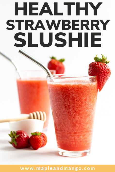 Strawberry Slushie, Blender Drinks, Virgin Cocktails, Slushie Recipe, Strawberry Drinks, Healthy Strawberry, Smoothie Drink Recipes, Refreshing Summer Drinks, Frozen Cocktails