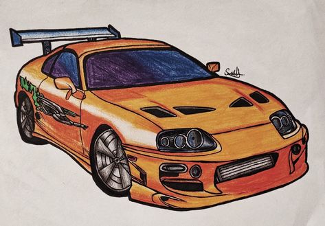 Art Cars Drawing Painting, Fast And Furious Cars Drawing, Supra Drawing, Car Drawing Ideas, Drawings Of Cars, Car Drawing Sketches, Car Drawing Pencil, Football Player Drawing, Rolls Royce Car