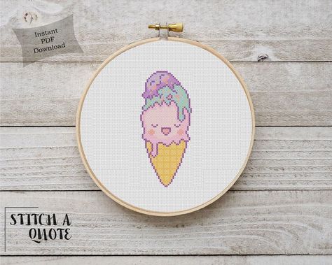 Ice Cream Cross Stitch, Summer Cross Stitch, Stitch Summer, Cute Ice Cream, Xstitch Patterns, Cute Cross, Simple Cross, Halloween Cross Stitches, Cute Cross Stitch