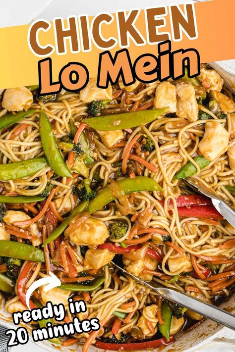 This easy homemade version of Chicken Lo Mein is better than takeout and comes together quickly and easily. Flavorful homemade brown sauce and perfectly tossed over chewy Lo Mein noodles, tender chicken, and crunchy vegetables. Chicken Recipea, Lo Main, Fried Pineapple, Chicken Lo Mein Recipe, Lo Mein Recipe, Chicken And Noodles, Chicken Lo Mein, Lo Mein Recipes, Chicken Chow Mein