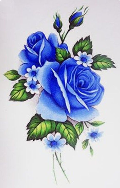 Easy Art Lessons, Easy Flower Drawings, Blue Rose Tattoos, Simple Rose, Roses Drawing, Plant Drawing, Blue Roses, Digital Flowers, Arte Floral