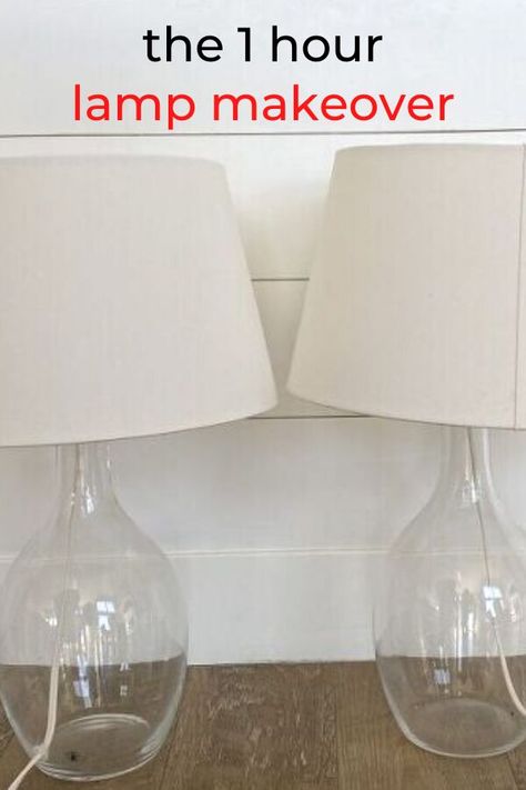 Give a cheap glass table lamp a makeover on a budget with this simple update idea. Check out the before and after of this thrift store lamp makeover. #hometalk Painting A Glass Lamp, Glass Lamp Makeover, Thrift Store Lamp Makeover, Diy Lamp Makeover, Clear Glass Lamps, Restoration Hardware Inspired, Lamp Makeover, Old Lamps, Glass Lamps