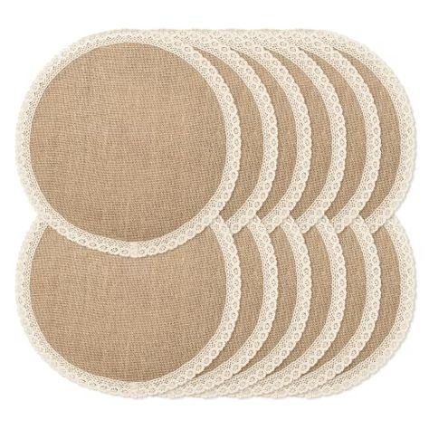 Round Burlap Placemats Set of 12 Jute Rustic Place Mats for Dining Tables Heat Resistant Natural Farmhouse Table Mats Decor for Thanksgiving (Brown lace) Sage Wedding Colors, Burlap Placemats, Natural Farmhouse, Decor For Thanksgiving, Dinner Room, Woven Placemats, Rustic Table, Linen Textile, Place Mats