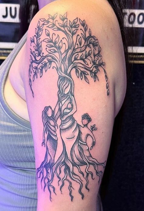 101 Tree Of Life Tattoos – Celebrating The Circle Of Life through Art - Psycho Tats Tree Of Life With Birth Flowers Tattoo, Mom Tree Tattoo, Tree Of Life Half Sleeve Tattoo, Tree Of Life Arm Tattoo Woman, Gaia Tree Of Life Tattoo, Tree Of Life Mother Tattoo, Life Story Tattoo Sleeve, Female Tree Tattoo, Tree Of Life Thigh Tattoo