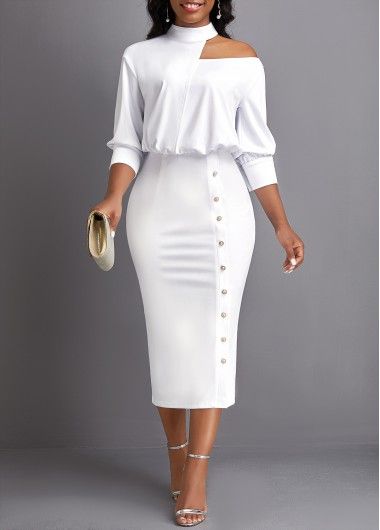 Formal Church Dresses, White Dresses For Church, Elegant Classy Outfits Chic, Pencil Dress Outfit Casual, Pencil Dress Outfit Classy, Stylish Church Outfits, Pencil Gown, White Pencil Dress, Office Wears