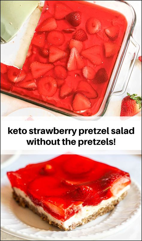 Keto Strawberry Pecan Dessert, Keto Pretzel Jello Dessert, Strawberry Jello Pretzel Dessert, Keto Strawberry Jello Dessert, Keto Potluck, Keto Strawberry Dessert Easy, Picnic Dessert, Strawberry Pretzel Jell-o Salad, Pretzel Dessert