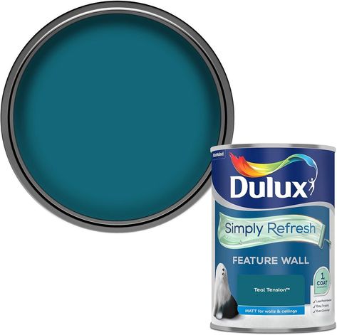 Universal eBay Template Free UK Delivery Free Returns Customer Satisfaction Guaranteed Top Customer Feedback Dulux Simply Refresh Feature Wall Matt Emulsion Paint - Teal Tension - 1.25L, 5569246 Product Description Product Features One Coat Less Paint needed compared to 2 coats of Dulux Matt Easy to apply thick formulation Water Based Matt Shipping Fast shipping is very important for us. Our standard UK shipping service is FREE. Your order will be shipped within 2-3 business days upon full payme Peacock Teal, Teal Bathroom, Dulux Paint, Teal Paint, Teal Walls, Paint Types, Teenage Bedroom, Living Room Inspo, Blue Paint