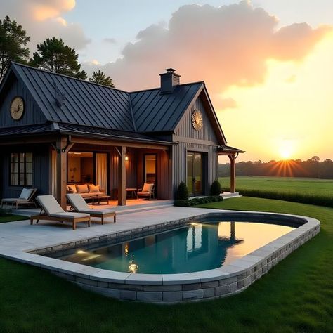 Barndominium Dream Outside Barndominium Ideas, Barndominium Pool Ideas, Huge Barndominium, Large Barndominium, Luxury Barndominium, Barndominium Homes, Barndominium Exterior, Farmhouse Style House Plans, Farmhouse Style House