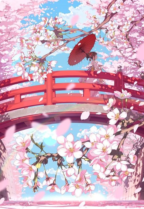 Cherry Blossom Kimono, Cherry Blossom Pictures, Japanese Cherry Tree, Cherry Blossom Wallpaper, Japanese Umbrella, Japanese Tree, Images Kawaii, Anime Backgrounds, Sakura Tree