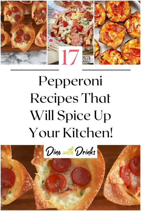 Collage of 4 pepperoni recipes. Things To Do With Pepperoni, What To Do With Pepperoni, Recipes Using Pepperoni, Pepperoni Recipes Dinners, Meals With Pepperoni, What To Make With Pepperoni, Pepperoni Meal Ideas, Pepperoni Ideas, Dinner Recipes With Pepperoni