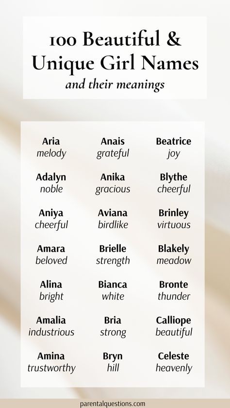 Looking for the perfect uncommon baby girl names with meaning that are totally underused? We’re sharing our list of the 100 beautiful unique and uncommon girl names and explaining the meanings behind them. Our list includes cute, pretty, modern, and uncommon girl names. Click through for the full girl name list. Unique baby names for 2024, unique girl names, cute girl names, pretty girl names Names For Girls Unique Meaning, German Girl Names, Girl Name List, Baby Girl Names With Meaning, Mexican Names, Pretty Girl Names, Uncommon Girl Names, Meaningful Baby Names, List Of Girls Names