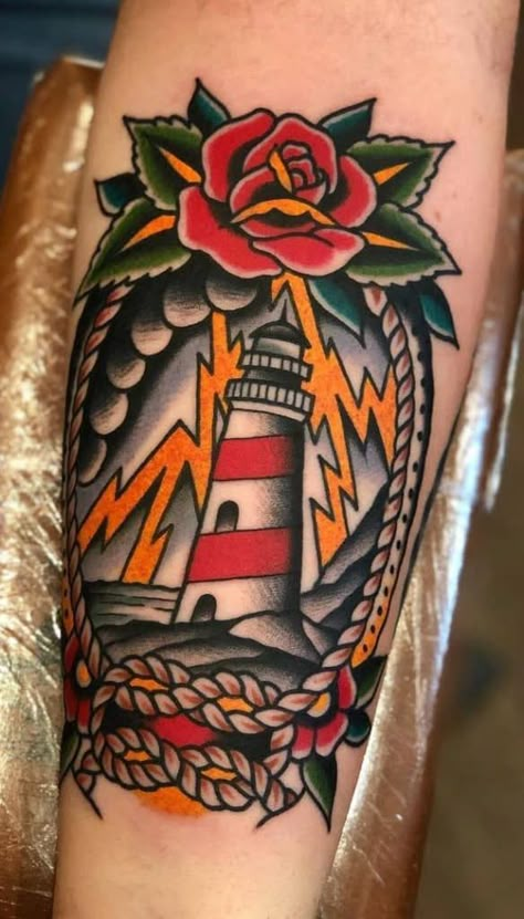 30+ American Traditional Lighthouse Tattoo Ideas Adrenaline Tattoo, Traditional Lighthouse Tattoo, Lighthouse Tattoo, Cute Small Tattoos, Traditional Tattoo Art, Most Popular Tattoos, Cool Small Tattoos, Best Sleeve Tattoos, Grey Tattoo