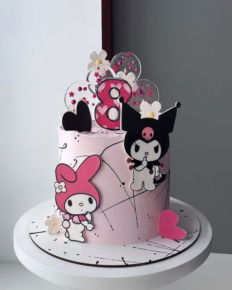 Kuromi And My Melody Birthday Party, Kuromi And My Melody Cake, Kuromi Cake Ideas, My Melody Birthday Cake, Kuromi Birthday Cake, Pastel Kuromi, My Melody Cake, Melody Cake, Kuromi Cake