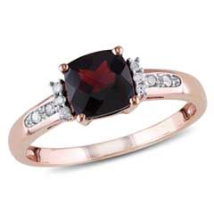 6.0mm Cushion-Cut Garnet and Diamond Accent Engagement Ring in 10K Rose Gold Rose Gold Cocktail, Garnet And Diamond Ring, Gold Cocktail Ring, Gold Cocktail, Garnet Rings, Garnet Gemstone, Red Garnet, Cocktail Ring, Morganite