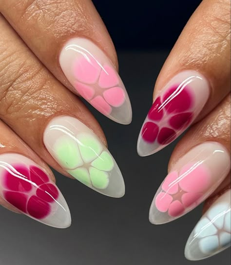 3d Blooming Gel Nails, Funky Blooming Gel Nails, Unique Short Nails, Aura Nails Blooming Gel, Purple Blooming Gel Nails, 3d Sculpted Flower Nails, Unique Nail Designs, Blooming Gel, Mickey Nails