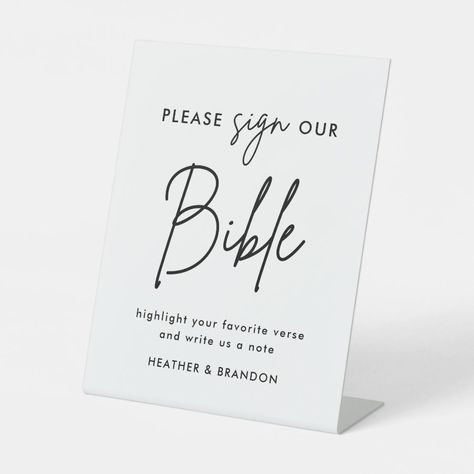 Please Sign Our Bible Wedding Guestbook Sign  Zazzle Wedding Day Signs, Bible Wedding, Wedding Guestbook Sign, Wedding Bible, Signing Table Wedding, Wedding Guest Book Sign, Signs Wedding, Tabletop Signs, Calligraphy Wedding