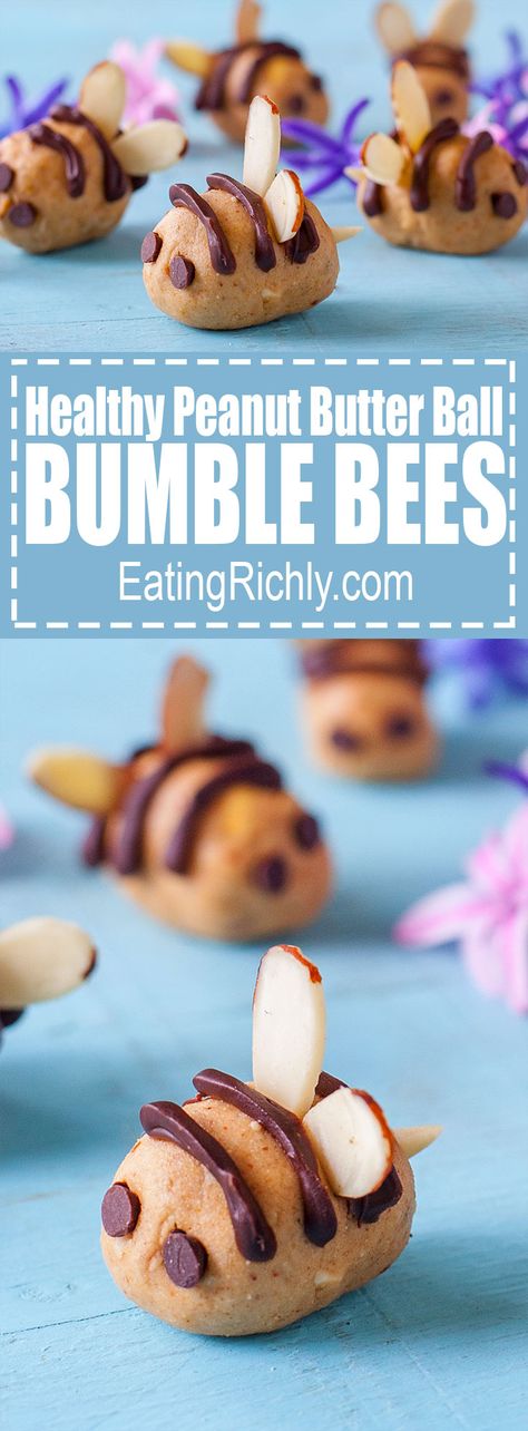 Kids will love turning healthy peanut butter balls into adorable chocolate drizzled bumble bees almost as much as they'll love eating them! From EatingRichly.com Peanut Butter Ideas, Healthy Peanut Butter Balls, Butter Ideas, Bake Oatmeal, Baking Healthy, Butter Balls, Butter Bars, Easter Baking, Peanut Butter Balls