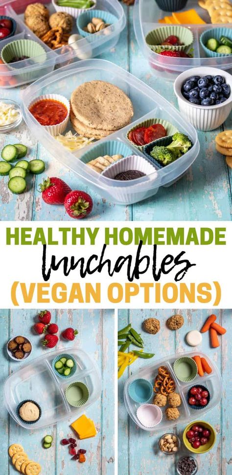 These healthy lunchables are the perfect solution for picky kids and easy lunches! They are homemade and easy to prep helping you save money and time. #veganlunches #mealprepping #ad Packable Vegan Lunches, Vegetarian Adult Lunchables, Bento Box Lunch For Adults Vegetarian, Tofu Packed Lunch, Ways To Eat Hummus Lunch Ideas, Vegan Lunches, Vegan Lunch, Vegan Options, Healthy Homemade