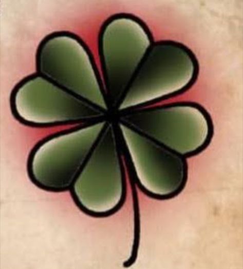 Neo Traditional Clover Tattoo, Good Luck Tattoo Traditional, American Traditional Four Leaf Clover, American Traditional Shamrock Tattoo, Clover Tattoo Traditional, Traditional Clover Tattoo, Leprechaun Tattoos, Border Tattoo, Plant Tattoos