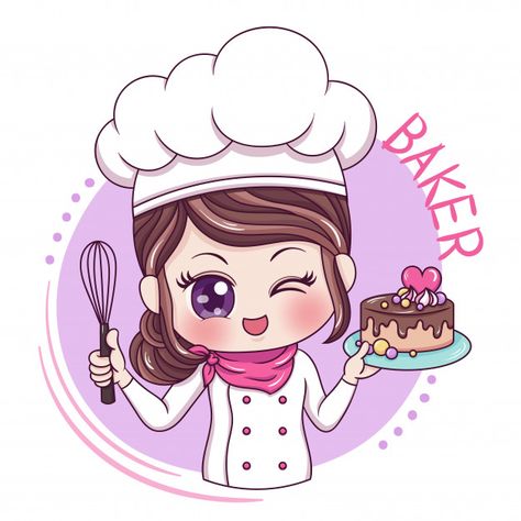 Female baker Premium Vector Cartoon Chef, Baking Logo Design, Baker Logo, Cute Bakery, Chef Logo, Baking Logo, Bakery Business Cards, Cake Logo Design, Female Chef