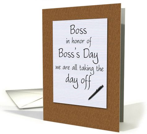 #Boss's day card from employees humorous notepad and pen on desktop card Bosses Day Cards Handmade, Sarcastic Birthday Wishes, Photography Client Gifts, Bosses Day Cards, Notepad And Pen, Fantasy Football Gifts, Happy Boss, Happy Boss's Day, Employees Card