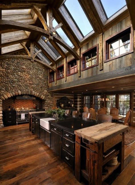 Converted Barn Kitchen. Like the windows stacked with skylights.....love love love this! Country Builders, Converted Barn, Eclectic Kitchen, Cabin Style, A Log, Home Design Decor, Traditional Kitchen, Style At Home, Open Kitchen